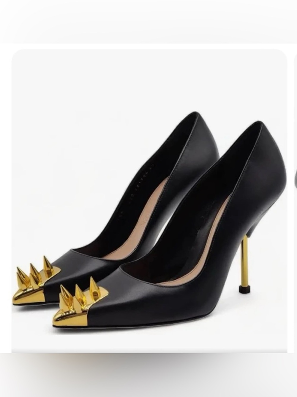 Alexander McQueen Black Leather Pointed Pumps with Gold Spike Tips